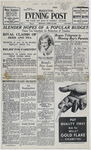 M Shed ICT, Bristol Evening Post 18 April 1932